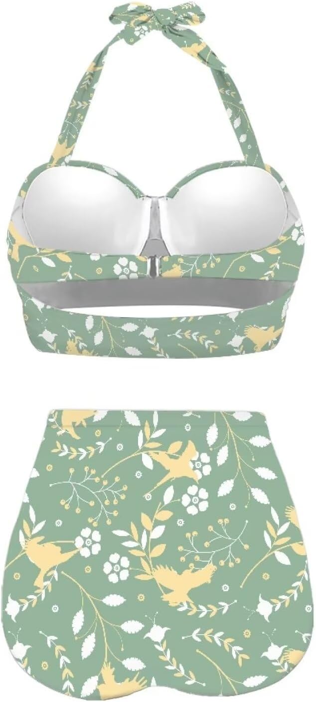 Suobstales Bikini Set for Women High Waisted Tummy Control Halter Top with Bottom, Two Piece Ruched Push Up Bathing Suit
