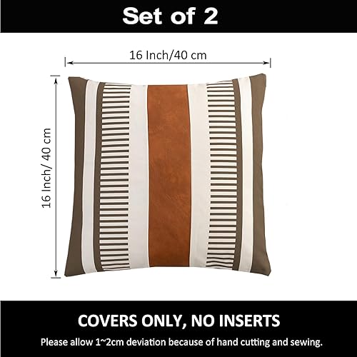 Miniatura 5 de Juego de 2 fundas de almohada decorativas de color marrón de 16 x 16 pulgadas, funda de almohada geométrica de rayas modernas para cama, sofá,