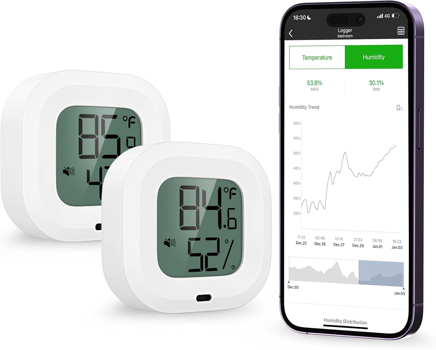 ORIA Bluetooth Hygrometer Thermometer, 2 Stück Innen ThermoHygrometer