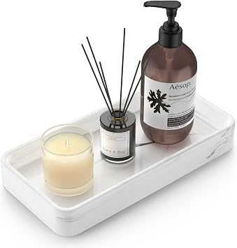 Gurygo 8" Ceramic Bathroom Vanity Tray for Kitchen Counter - Kitchen Soap Tray - Rectangular Ceramic Trays for Bathroom - Porcelain Large Serving Trays Marble, Set/1