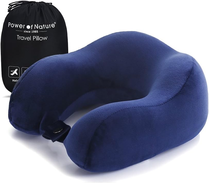 PON Travel Pillow Memory Foam Neck Pillow & Head Cushion Flight Pillow Perfect for Airplane & Car (Dark Blue)