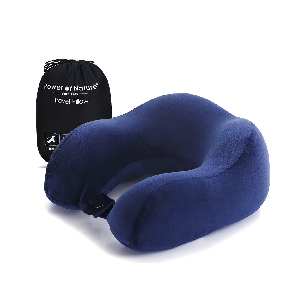 PON Travel Pillow Memory Foam Neck Pillow & Head Cushion Flight Pillow Perfect for Airplane & Car (Dark Blue)