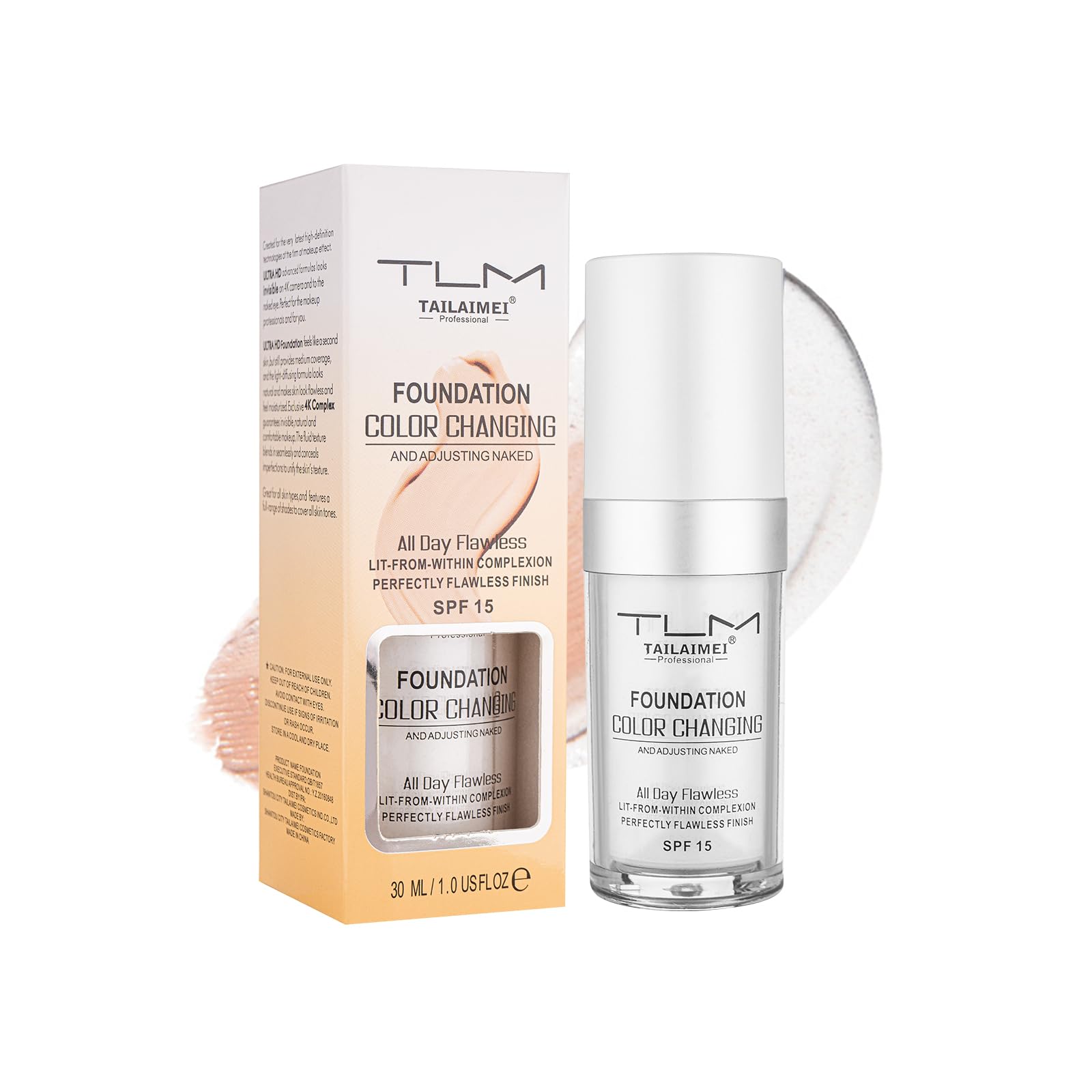 Color Changing Foundation for Color Correction Even Skin Tone and Coverage of Imperfections for a Natural Facial Look
