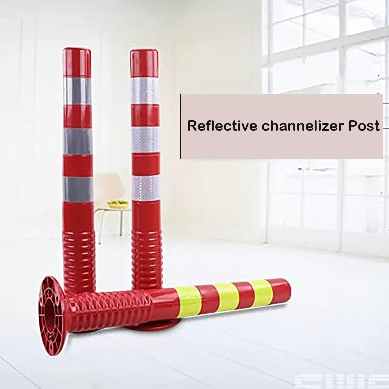 Bolards De Estacionamiento para Entrada, Cartel, Cartel, Cono De Seguridad Reflectante De Plástico Flexible para El Control De Multitud(Size:4 Pack,Color:Rojo y Plateado)