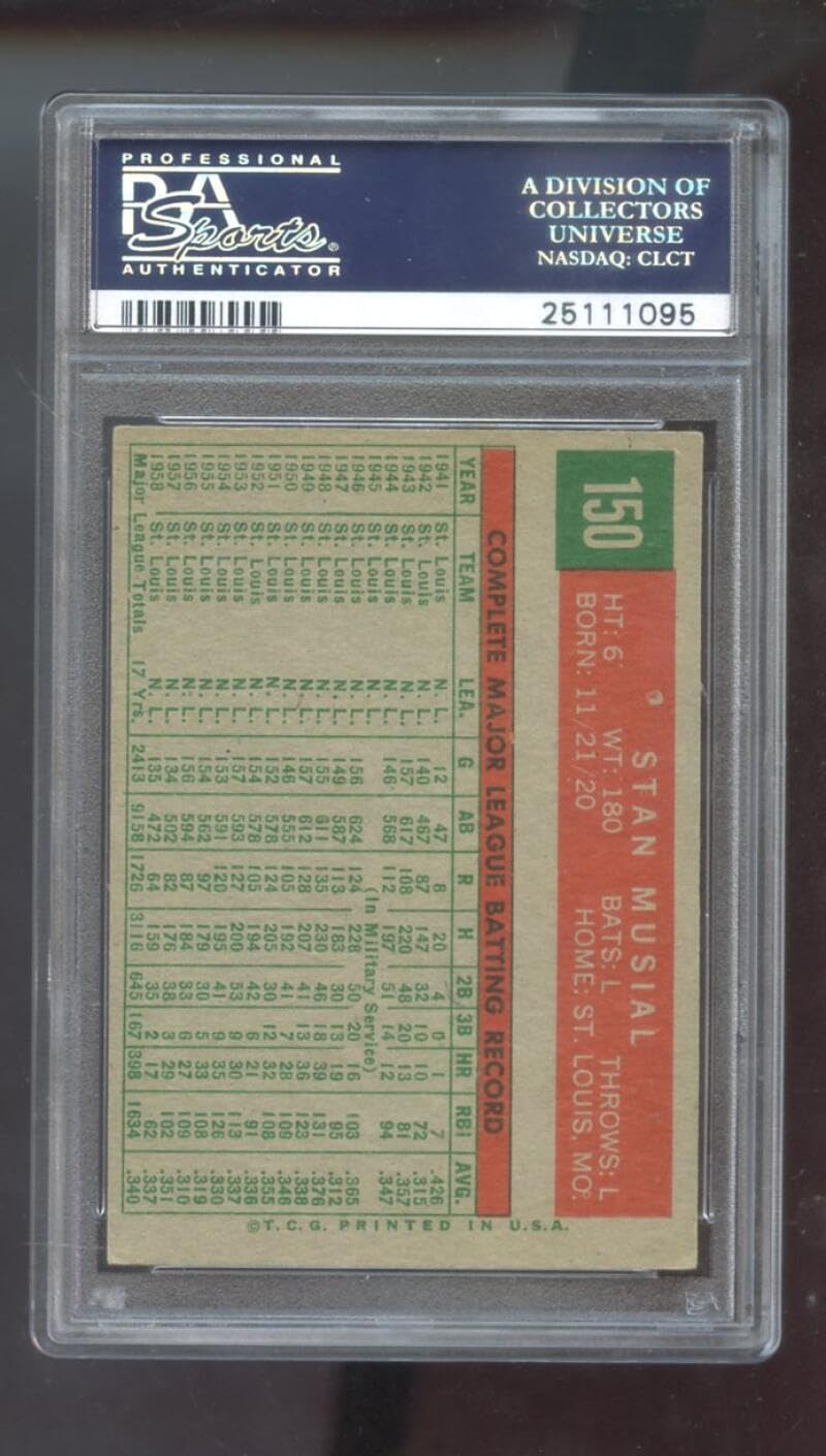 1959 Topps #150 Stan Musial PSA 5 Graded Baseball Card MLB St, Louis Cardinals