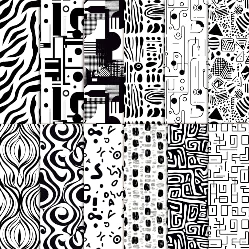 24 Sheets Black White Doodle Pattern Scrapbook Paper 12x12 Doodle