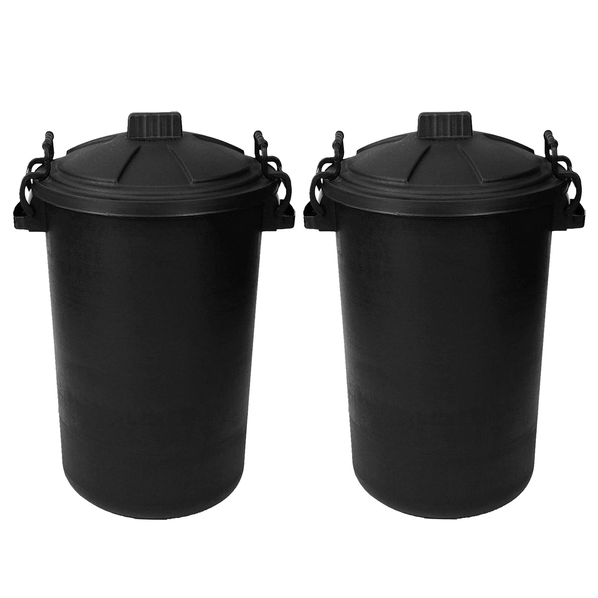 (𝐒𝐞𝐭 𝐎𝐟 𝟐) 85 Litre Large Clip Lock Storage 80l Bin Large DustBin Food Grade Heavy Duty Plastic Kitchen Waste Rubbish Garden Trash Compost Animal Feeding Bin - Made in UK. (Black, Black)