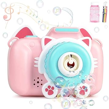 Jugutoz Camera Shape Battery Operated Bubble Machine with Lights, Music and Bubble Solution for Parties, Indoor and Outdoor Activities- Pink
