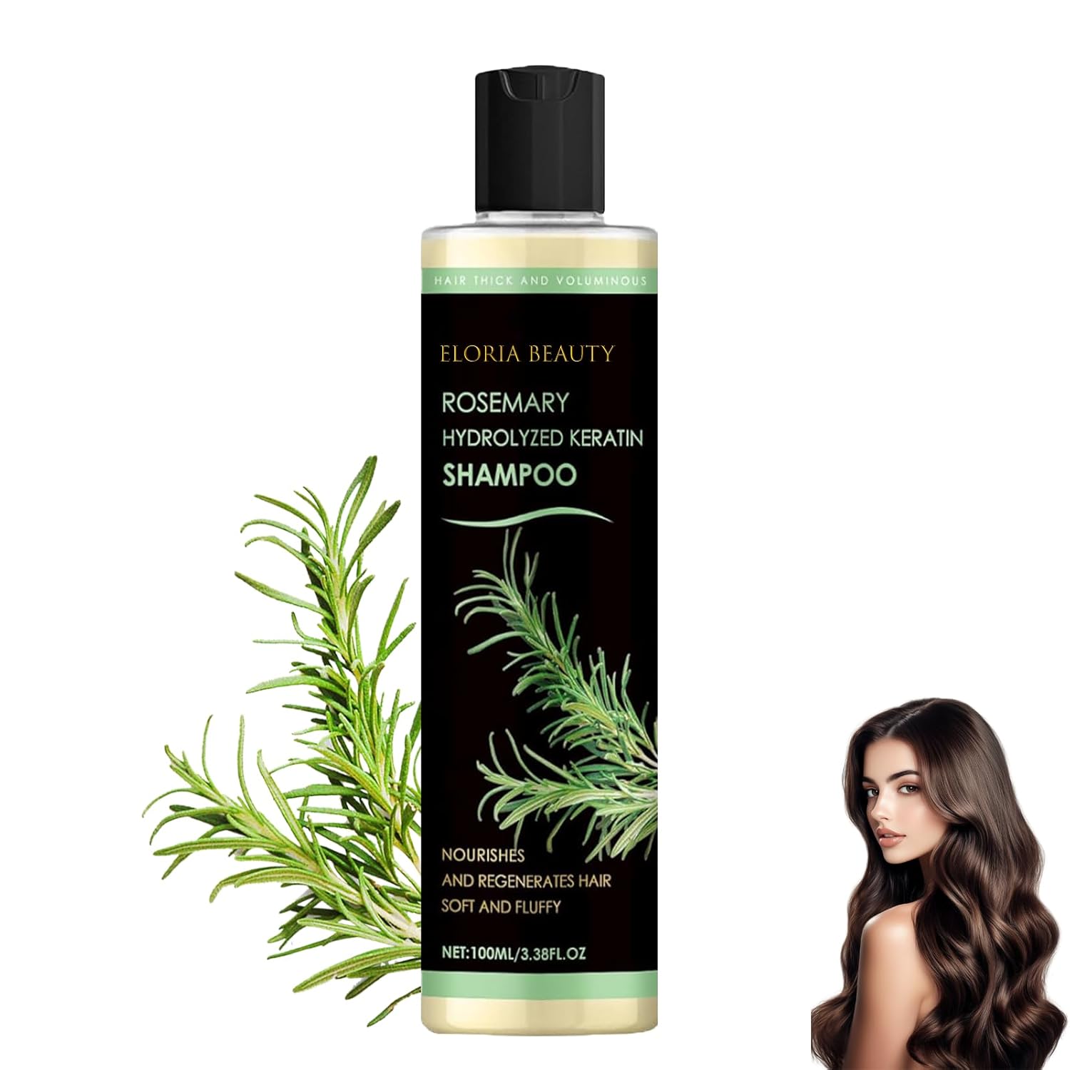 Eloria beauty shampoo，Rosemary hydrolyzed keratin shampoo，Nourishes and Regenerates Hair (1PCS)