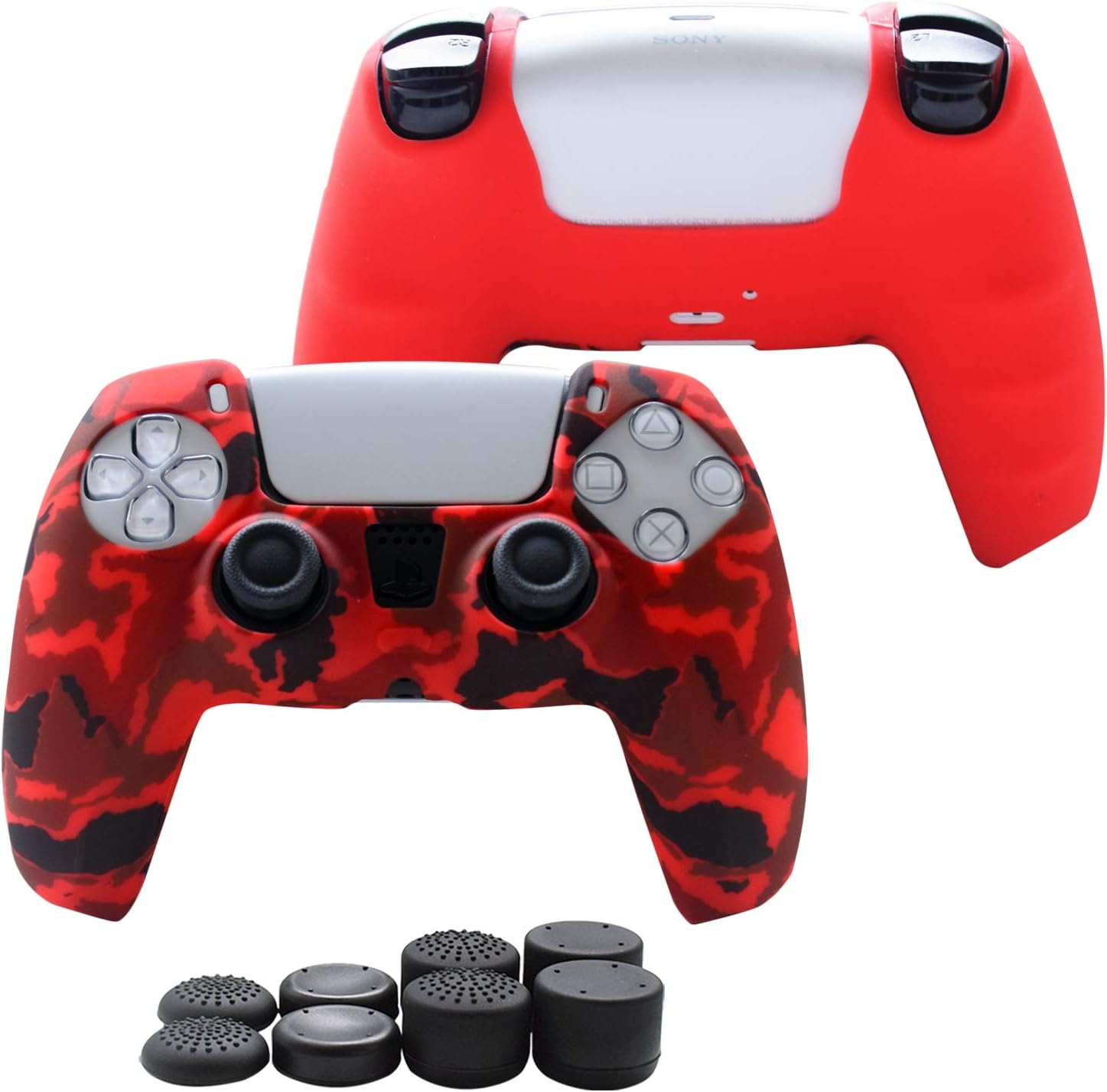 Hikfly Silicone Cover Compatible with PS5 Controller Skin Non-Slip Grips Compatible with PlayStation 5 Controller- 1 x Skin with 8 x Thumb Grip(Red)