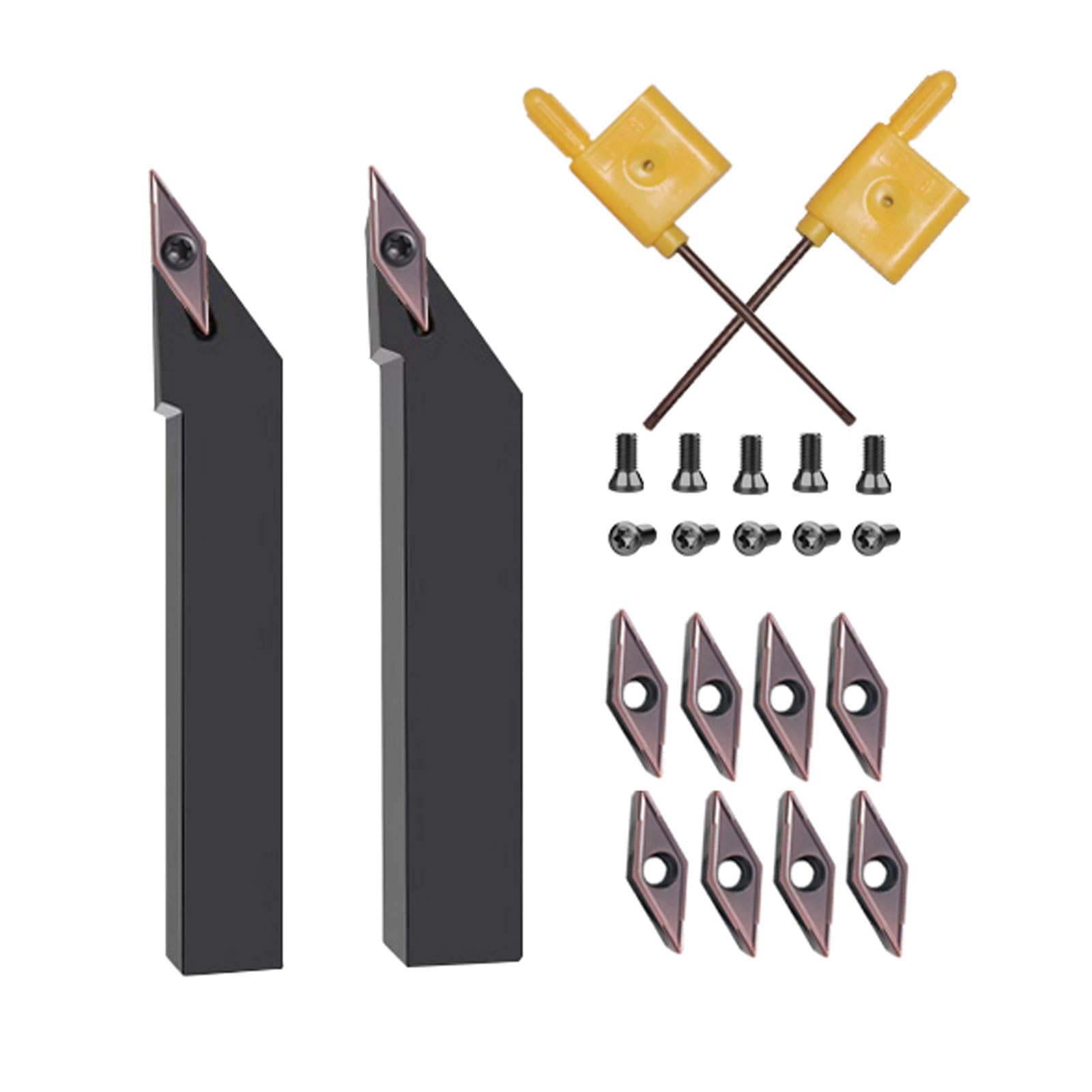 KinRite 3/8in 1/2in Indexable Metal Lathe Turning Tool Holder with VCMT110304 Carbide Turning Inserts for Stainless Steel(2pcs Holders + 10pcs VCMT11