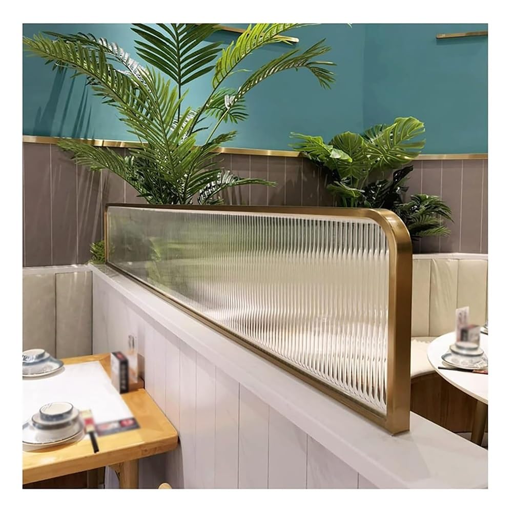 KLGFBDC Gold Desk Divider Privacy Panel - 11.8" Translucent Glass Screen & Stainless Steel Frame, Office Table Separator for Workspaces, Libraries, Restaurants - 110cm Privacy Solution