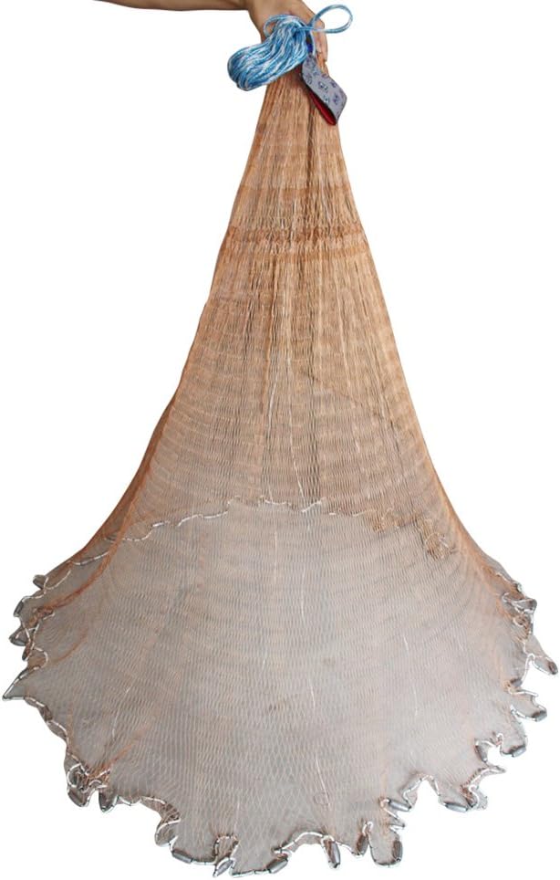 Handmade American Bait Cast Net with Real Lead Sinker Weights for Bait Trap Fish Radius 4ft/5ft/6ft/7ft/8ft9ft/10ft/11ft/12ft Mesh Size 1/2inch 49 Feet Braided Hand line (Radius 10ft/3.5kg)