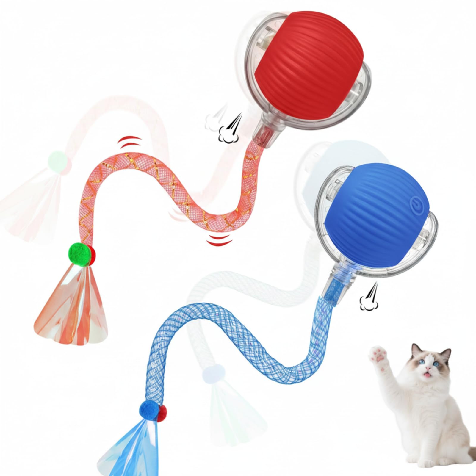 Supore Interactive Cat Toy,Set of 2 Cat Toys,Cat Toys for Indoor Cats Adult/Kitten and Dog Toys for Small Dogs,The Flashing, Rapidly Wagging Tail Stimulates Cats and Dogs Interest in Play (red+bule)