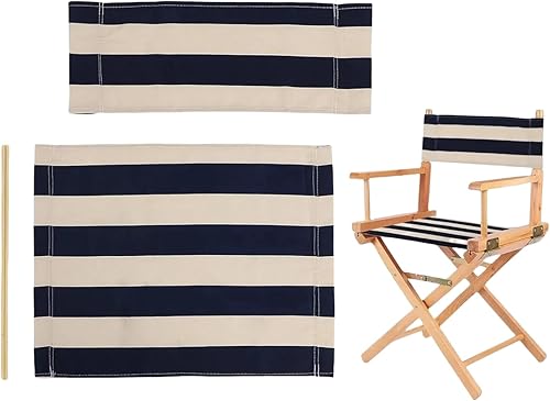 Funda de asiento de tela de lona de repuesto para silla de director, kit de funda plegable para silla de director, color negro, 21.2 pulgadas de