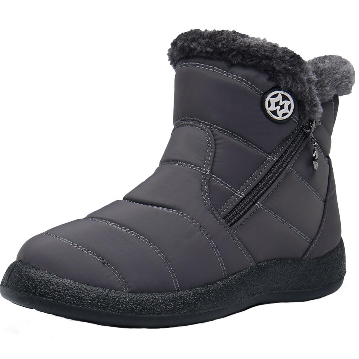 Stivali Donna Stivaletti Invernali Impermeabili Cerniera Stivali da Neve Cotone Caldo Peluche Caviglia Boots Bassi Scarpe Ultraleggero