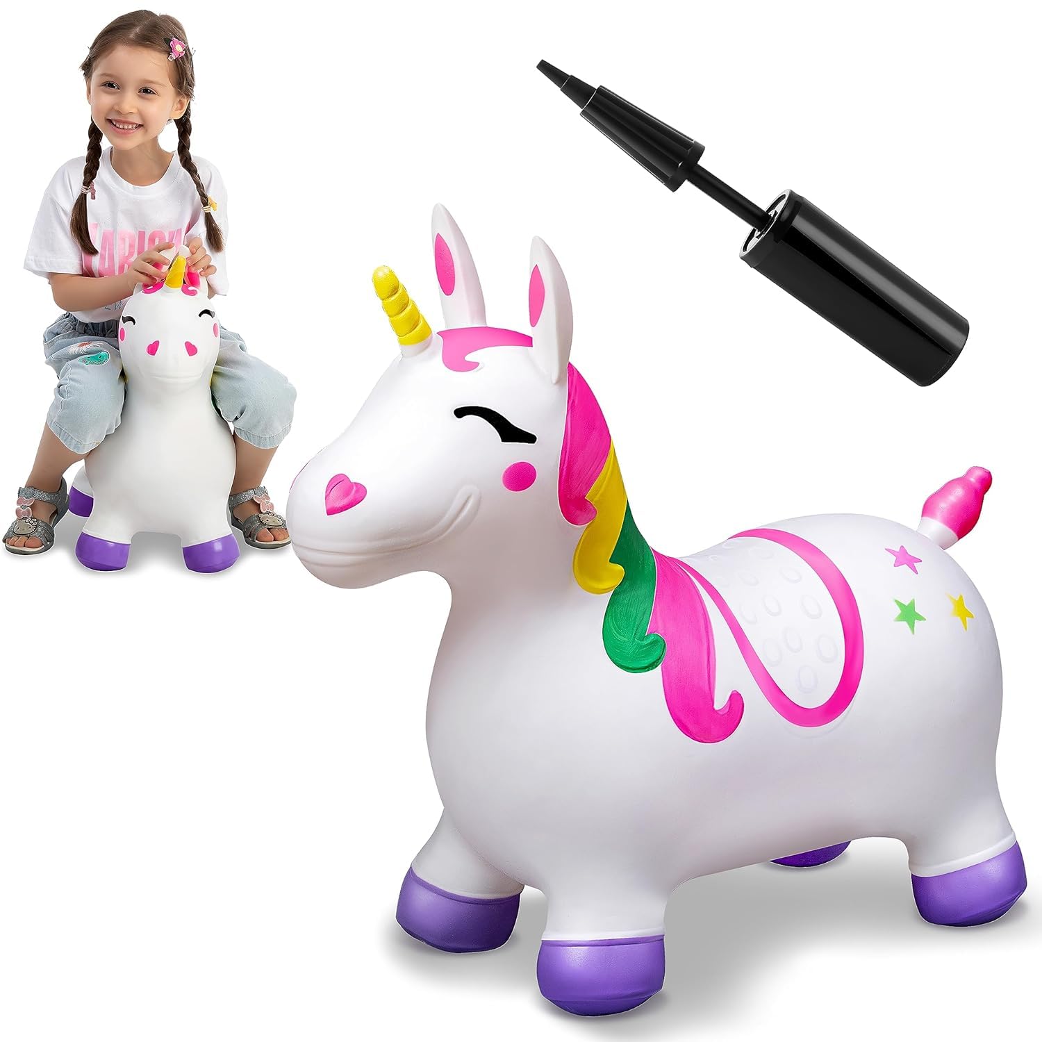 ARUP Jumping and Riding Horse Bouncing Hopper Animal Toy for Kids, air Pump Heavy Inflatable Space Jungle Ride on Bouncy Toys More Safety,Than Balls Duty Rubber with Pump (B0D76MW5L2) Amazon Price History, Amazon Price Tracker