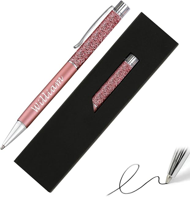 Paul Clover Personalised Engraved Custom Colourful Glitter Floating Ballpoint Glitter Pens for Adults, Glitter Gel Pens for Girls, Sparkly Gel Pens Glitter  Gift Box and Velvet Pouch options