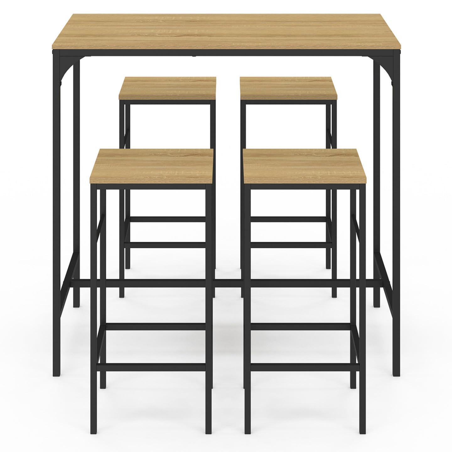 IDMarket - Ensemble Table Haute de Bar Detroit 100 cm et 4 tabourets Bois et métal Noir Design Industriel