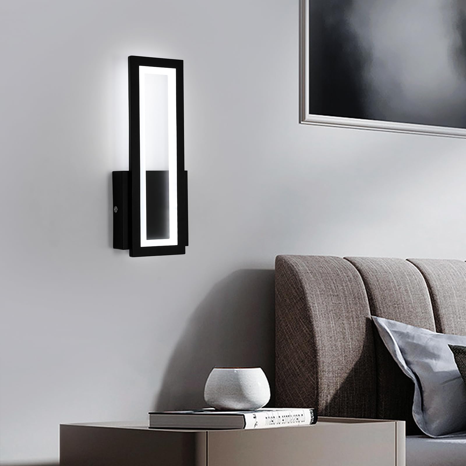 Osairous Applique Murale Intérieure LED, 16W 1800LM Lampe Murale Noir Moderne Acrylique, Luminaire Mural Lumière Blanche 6500K pour Chambre, Salon, Couloir, Escalier, 32CM
