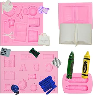 Book Silicone Mold, School Bag Crayon Ruler Chocolate Molds, School Supplies Fondant Baking Molds for Cake Decoration Cupcake Topper Candy Gum Paste Sugar Craft Clay Resin