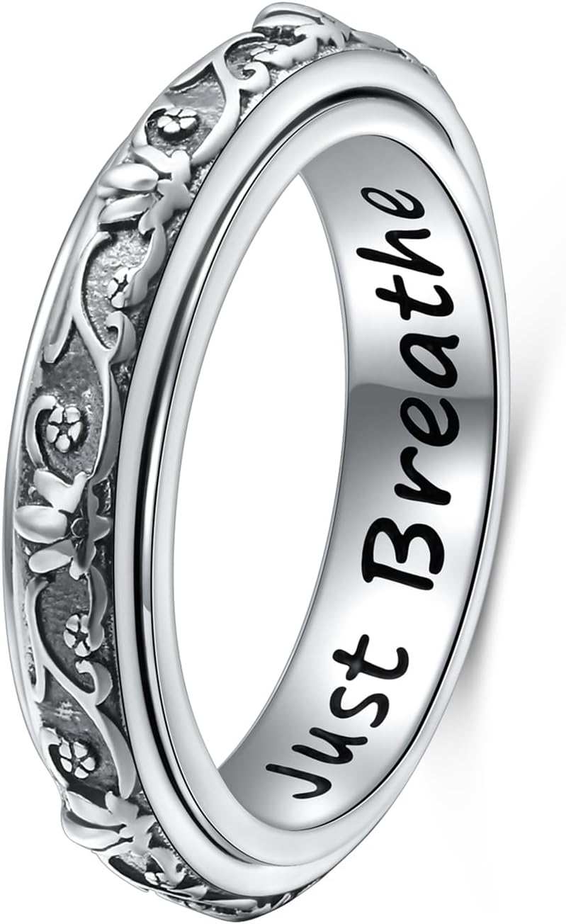 Spinner Fidget Anxiety Ring,925 Sterling Silver Stress Relief Worry Ring,Platinum Plated ADHD Autism Jewelry,Birthday Mom Gift for Women