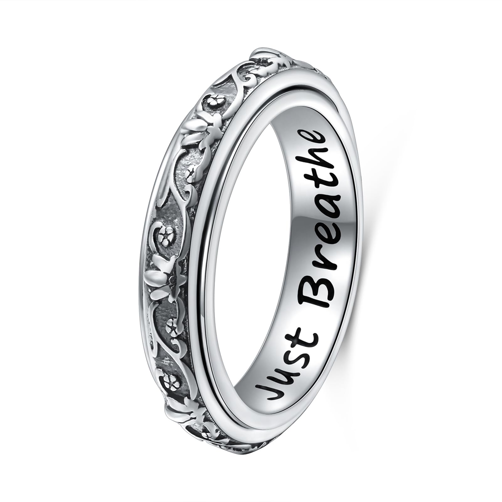 Ladytree Anillo giratorio de plata de ley 925 para aliviar la ansiedad, aliviar el estrés, el aburrimiento, TDAH, autismo, anillo chapado en platino, regalo de cumpleaños para mujeres y hombres