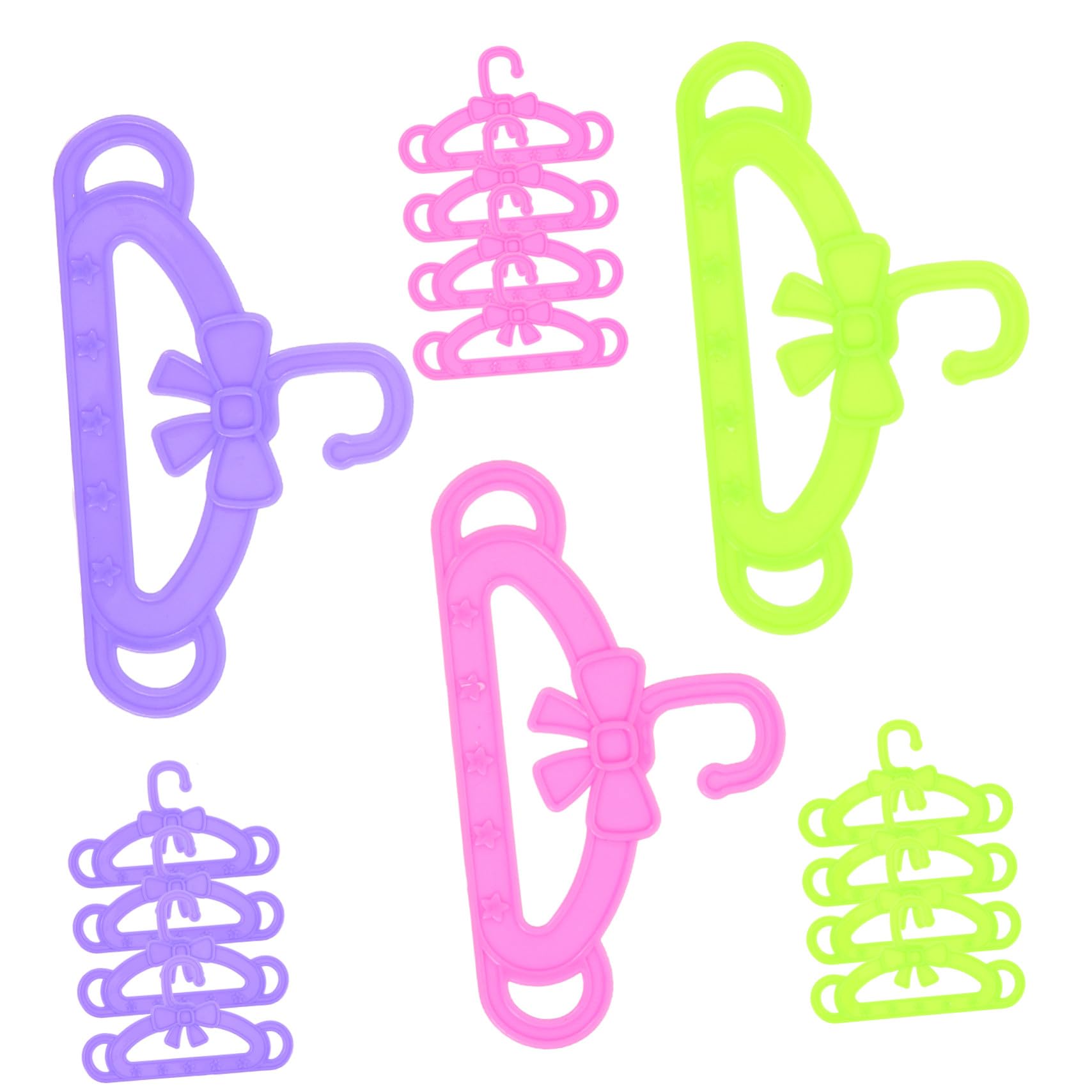 TOYANDONA Perchas de Ropa para Muñecas de 18 Pulgadas para Niñas, 15 Piezas de Plástico en Rosa, Verde y Morado, Soportes Organizadores para Juguetes y Accesorios, Uso en Habitaciones