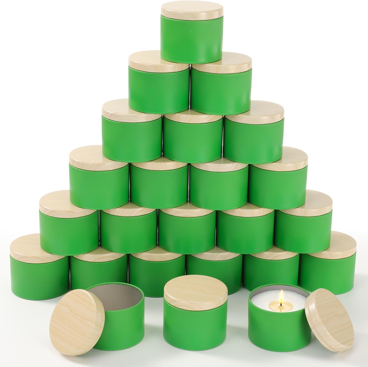 Honeydak 36 Pcs 4oz Candle Jars Bulk Multicolored Candle Tins Small Empty Containers with Metal Wood Grain Printing Lids for Making DIY Jars Storage Wedding Gifts