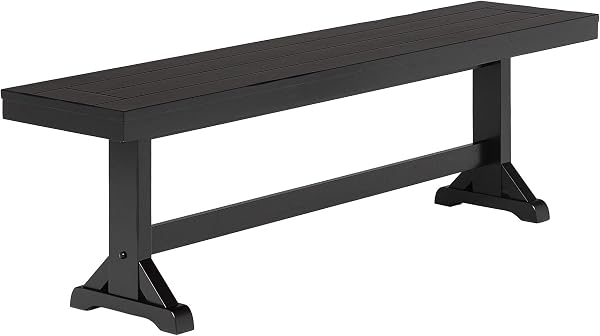 WE Furniture Antique Black Wood Kitchen Dining Bench 60 inch
