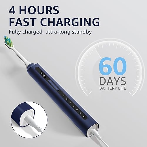 Miniatura 4 de 7AM2M Cepillo de dientes eléctrico sónico, cepillos de dientes recargables de alta potencia, con 8 cabezales de cepillo para adultos y niños, 15