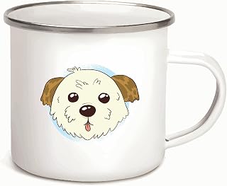 Gift Idea for Dog Lovers Cute Morkie Puppy with Puppy Eyes and Tongue Out 12oz Enamel Silver Mug