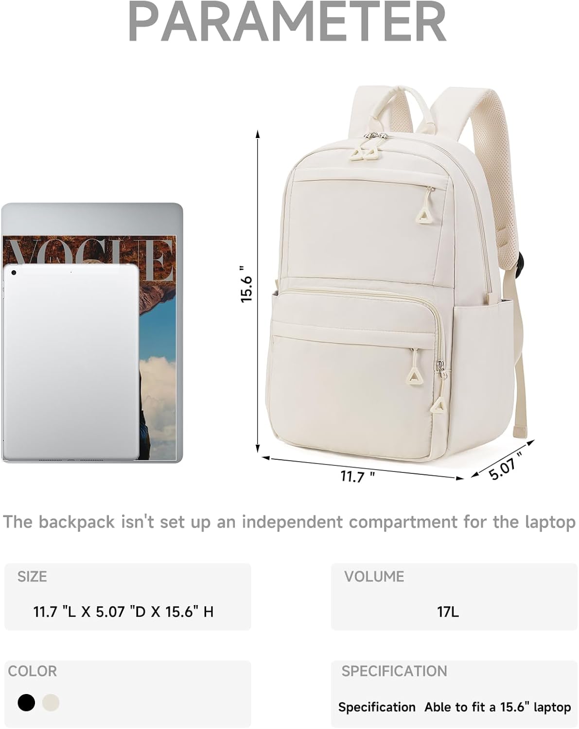 GAEKEAO Travel Laptop Backpack for Men & Women, Everyday Backpack Luggage Bag 15.6inch Laptop for Work Travel Shopping Them Park (Beige)