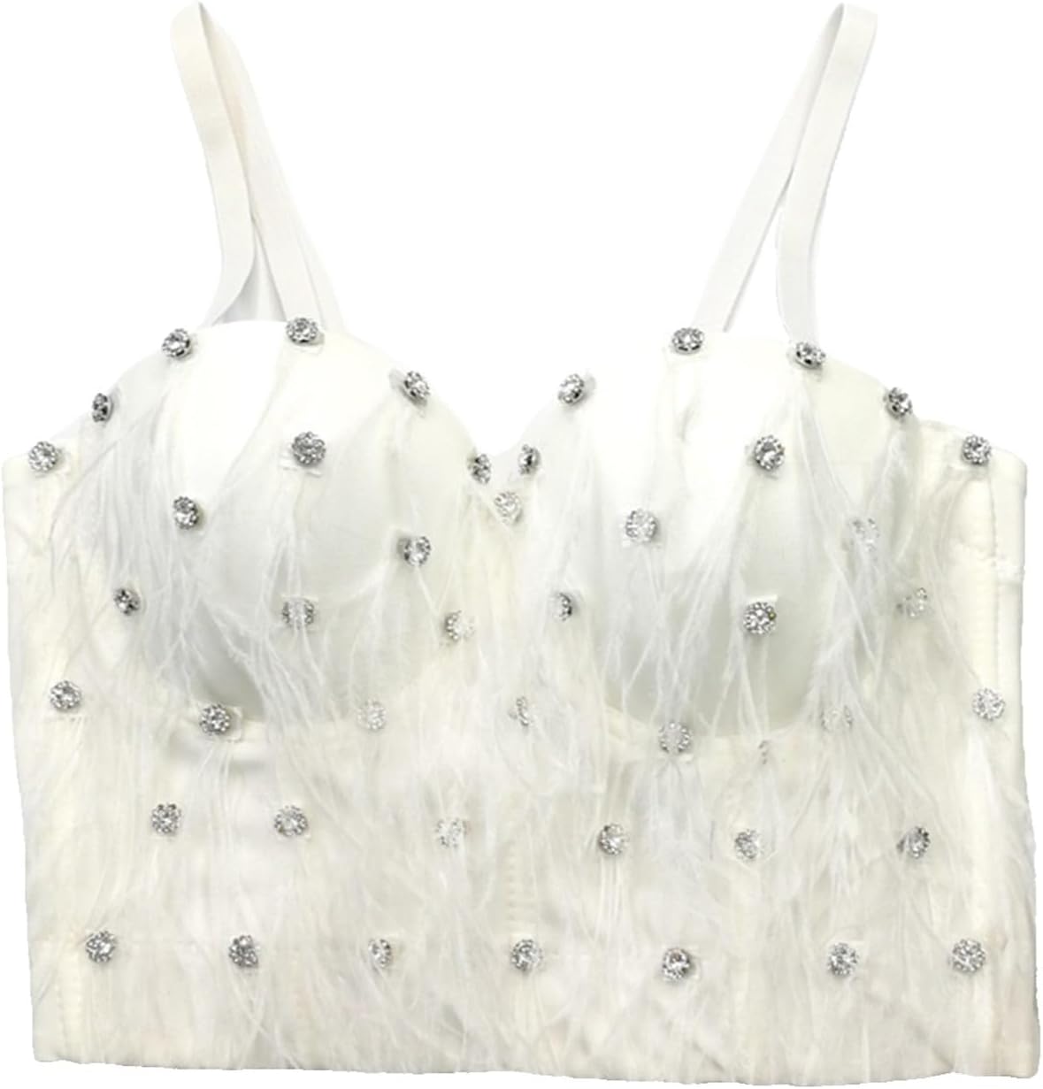 Women's Tassel Rhinestone Corset Bustier Push Up Bralette Clubwear Crop Top Bra