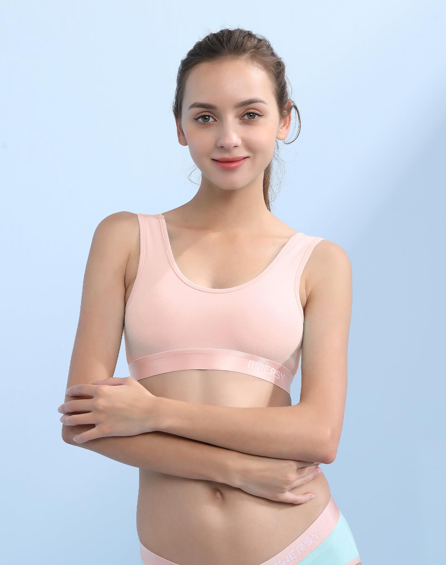 INNERSY Bustier dziewczęcy biustonosz sportowy bez fiszbin, dla dzieci do nastolatków 6-16 lat, 3 sztuki