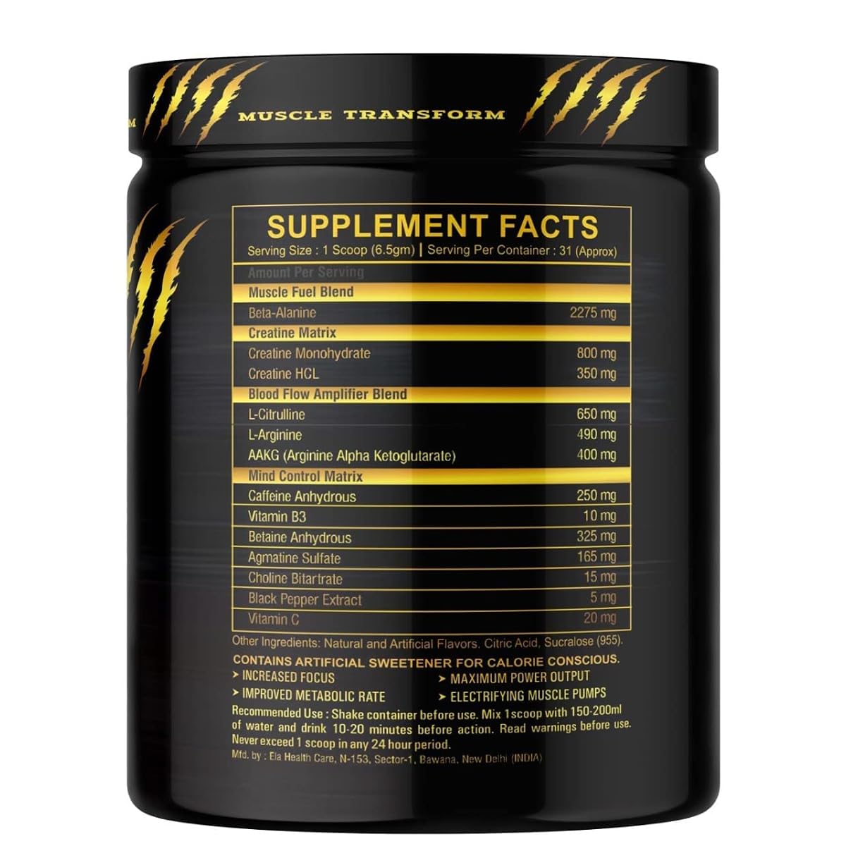 MUSCLE TRANSFORM Hardcore Pre-Workout Supplement with Creatine Monohydrate,