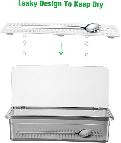 Miniatura 8 de Tofficu Caja de almacenamiento de vajilla de drenaje para palillos de drenaje, organizador de cubiertos organizador de utensilios grande con