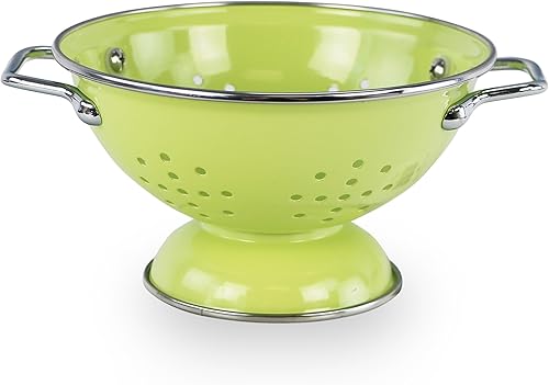 Miniatura 28 de Reston Lloyd, Cesta coladora de cocina de acero con recubrimiento en polvo de 1 cuarto de galón para drenar pasta, verduras y frutas, asas cromadas