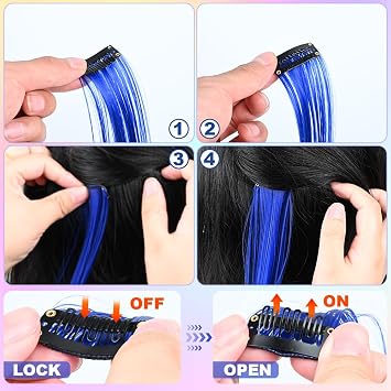 20 PCS Rainbow Colored Clip In Hair Extensions, 55cm/ 22inch Straight Extensions for Party, Festival Hair Accessories