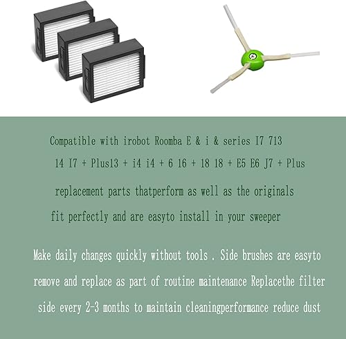 Miniatura 8 de Piezas de repuesto compatibles con iRobot Roomba E&i&J Series i7 j7 i3 i4 i7+ Plus i3+ i4+ i6 i6+ i8 i8+ E5 E6 j7+ Plus, 4 filtros, 4 cepillos