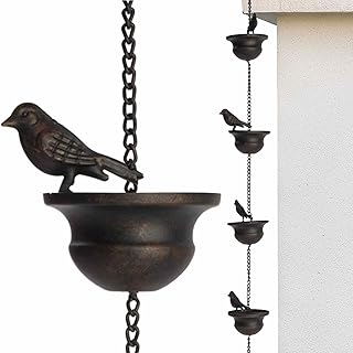 Lucchi Rain Chains For Outside - Birds Rain Chimes Basin Mobile For Gutter Downspout | Gutter Rain Chain Birds On Cups Rain Chimes Gutter Downspout 7.8ft Rain Chimes With Attached Hanger And 8 Birds