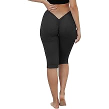 Faretumiya Women V Back Capri Leggings Knee Length Ruched Booty Leggings Scrunch Butt Lifting Workout Yoga Pants