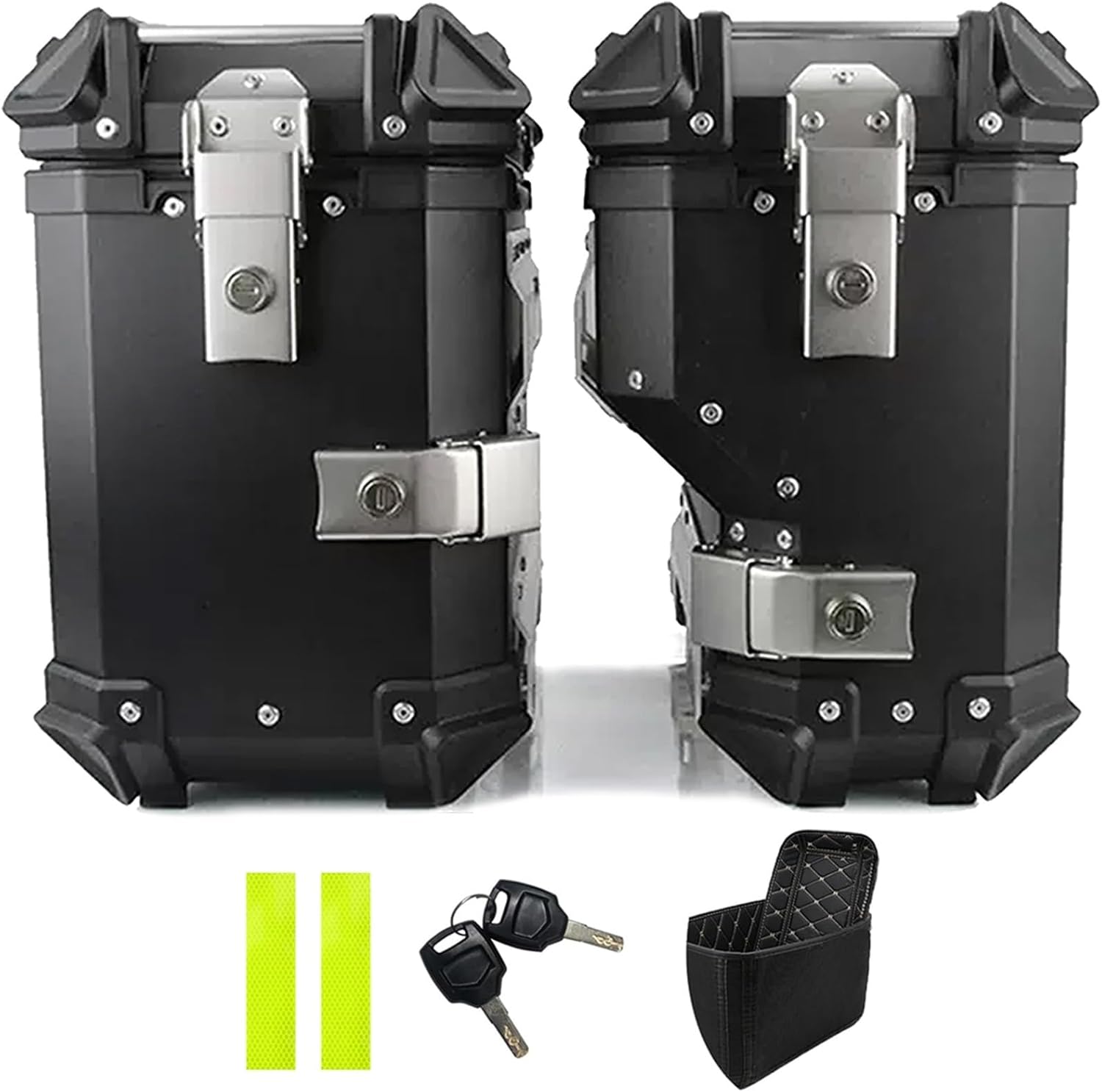Side Case for Motorcycle 38L Capacity Hard Tail Bag Waterproof Aluminum Motorcycle Saddle Bags Black/Silver Left and Right Storage Panniers Side Case for Helmet Luggage 2 Pcs(Black)