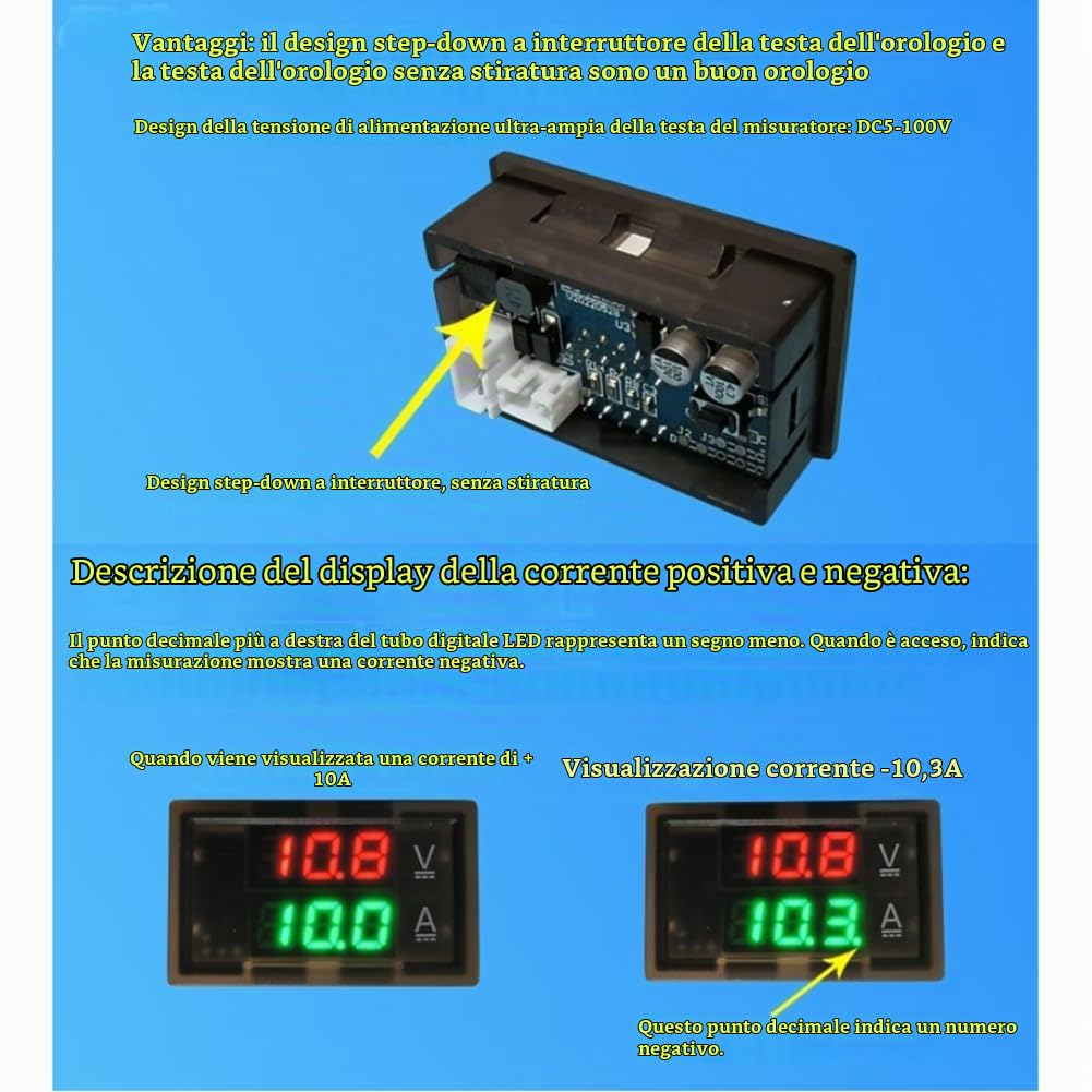Hall Amperometro Voltmetro DC 0-300V 100A Batteria Monitor LED Digital Corrente Tensione Meter 12V 24V 36V 48V 60V Auto Riutilizzabile