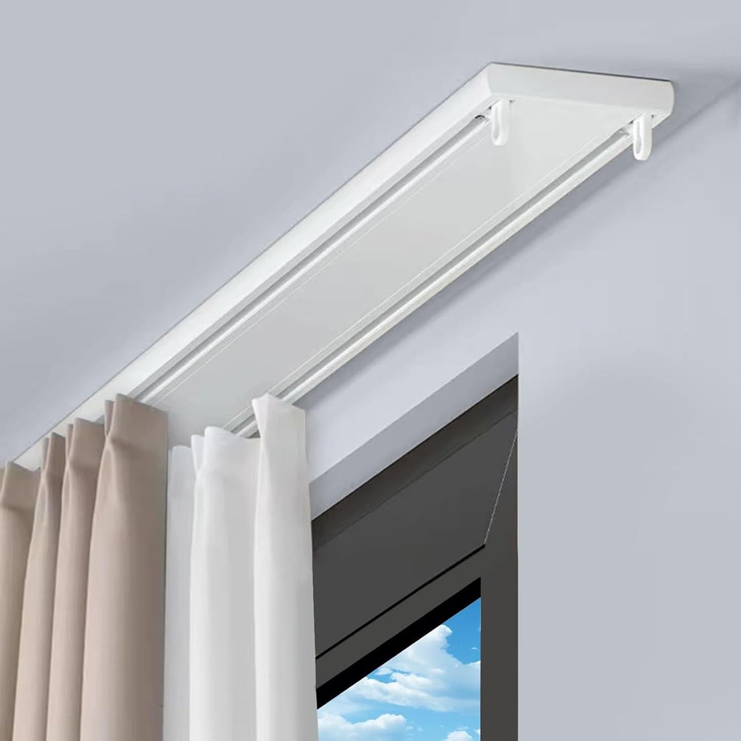Wytrzymały system szyn z podwójną zasłoną, cichy aluminiowy karnisz sufitowy do kampera, salonu, szpitala i sypialni, regulowany drążek okienny od 1,8 m do 5,2 m