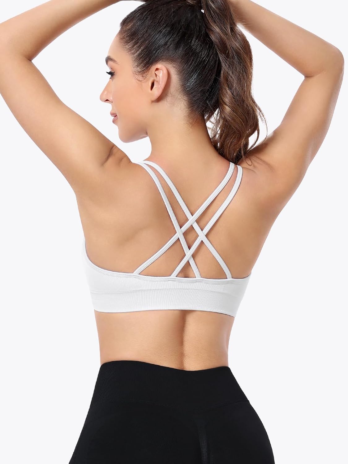 VEQKING Ruched Sports Bras for Women Large Bust, Seamless Padded Strappy Medium Support Yoga Bra, 3 Pack - Image 4