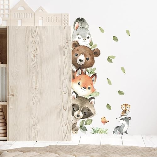 Miniatura 5 de Yotdmk Calcomanías de pared de acuarela de animales de selva para habitación de bebé, habitación de los niños, decoración de pared de zorro conejos,