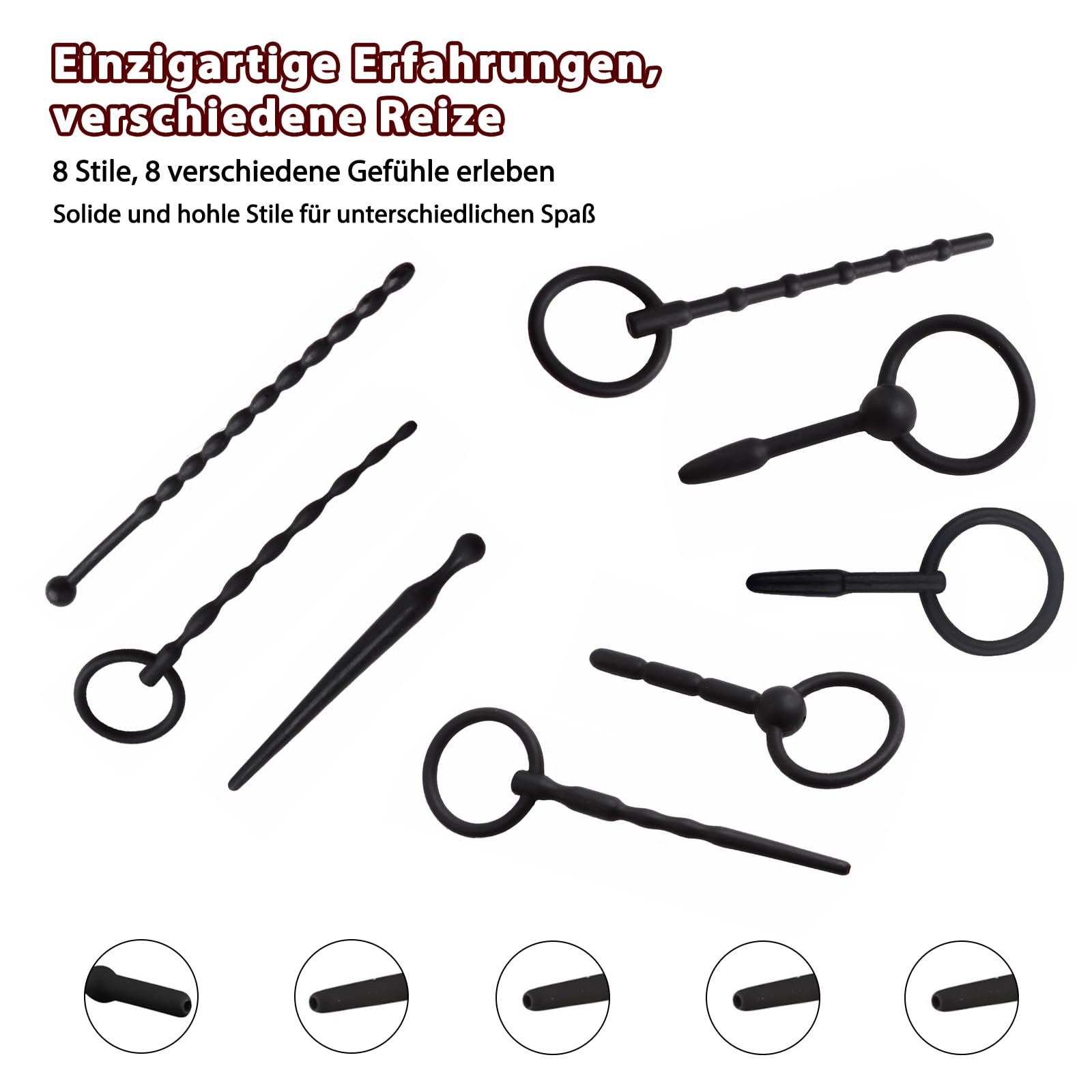BDSMJOY 8pcs silicone Sonda Dilatatore Sextoys Uomo Stimolatore, Maschile Dilatatore Uretra Pene Plug per uomini, Urethra dilators men sex toys