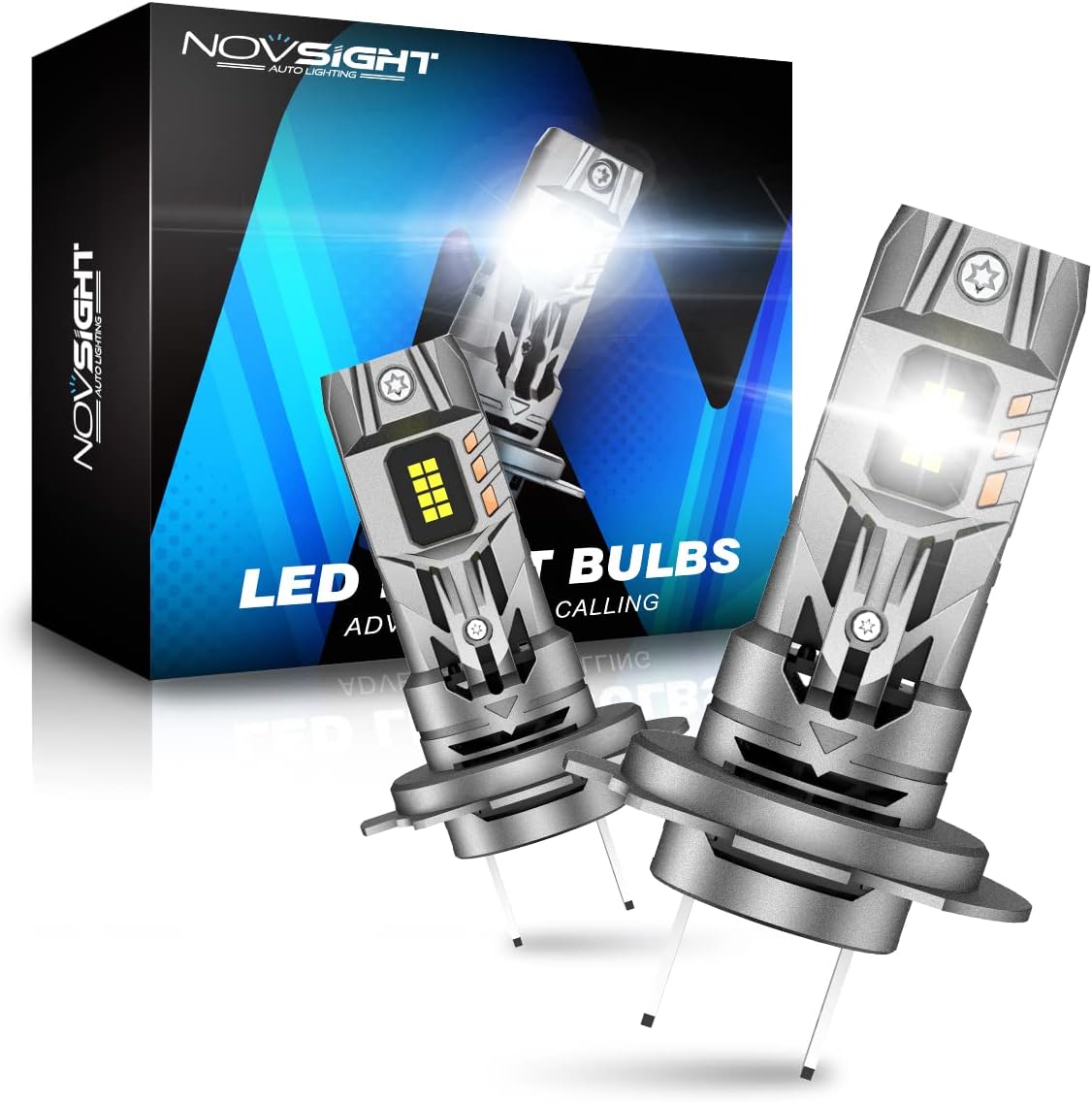 NOVSIGHT H7 LED Headlight Bulb for Car 70W 16000LM H7 LED Headlight Bulb, 6500K White 12V H7 LED Headlight Bulb Canbus Error Free with Fan, Mini H7 Car Exterior LED Headlight Light Bulbs