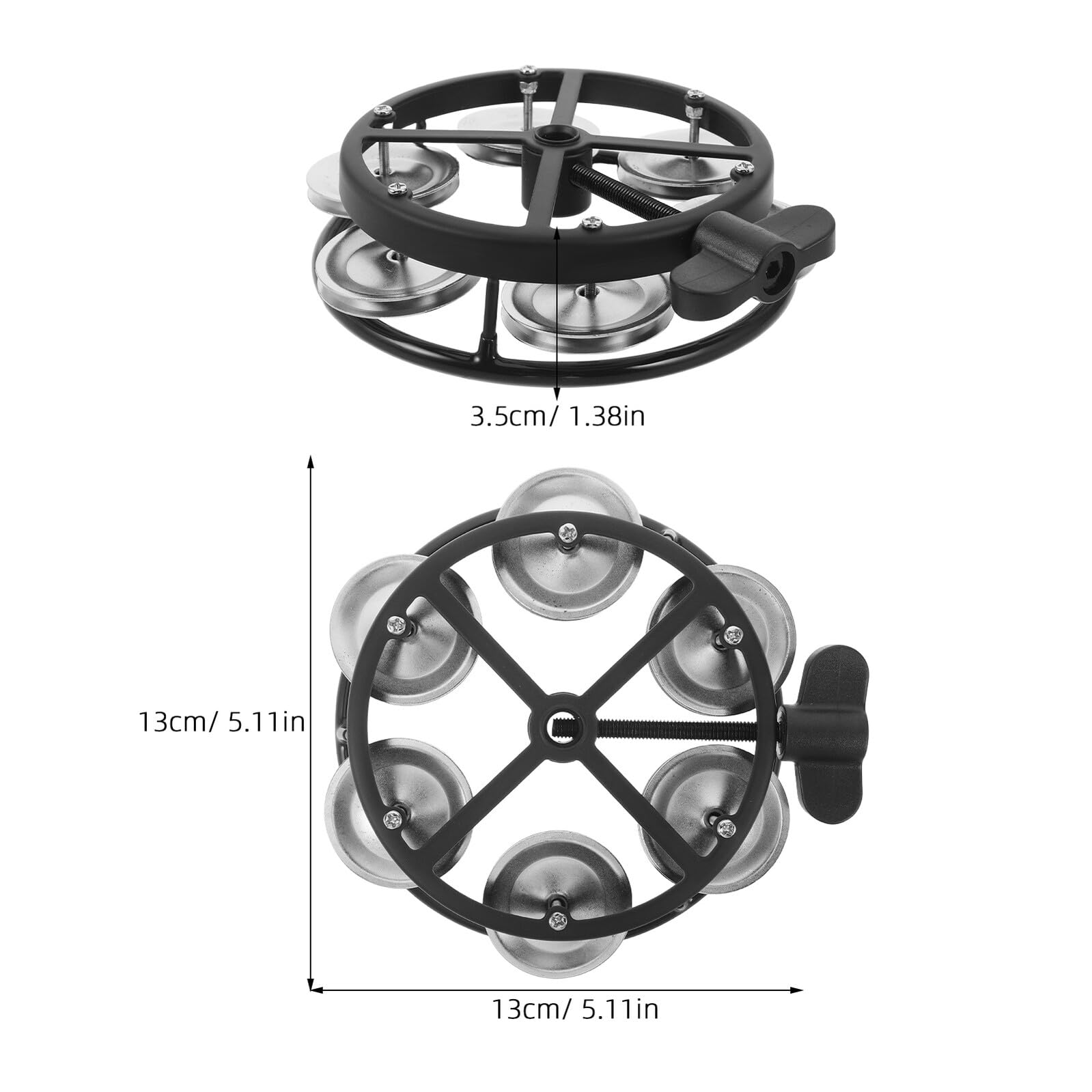 ABOOFAN Pandereta de Montaje para Baterista con Perno de Ojo, Campanas Plateadas y Marco Negro, Platillo Hi-hat Compacto para Batería, Accesorios de Percusión para Conciertos y Escenarios